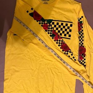 Popular girl- “good vibes only”. Mustered yellow long sleeve